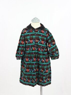 Vintage Girls' GYMBOREE Black Floral Cotton Corduroy Dress, Size S (5-6)